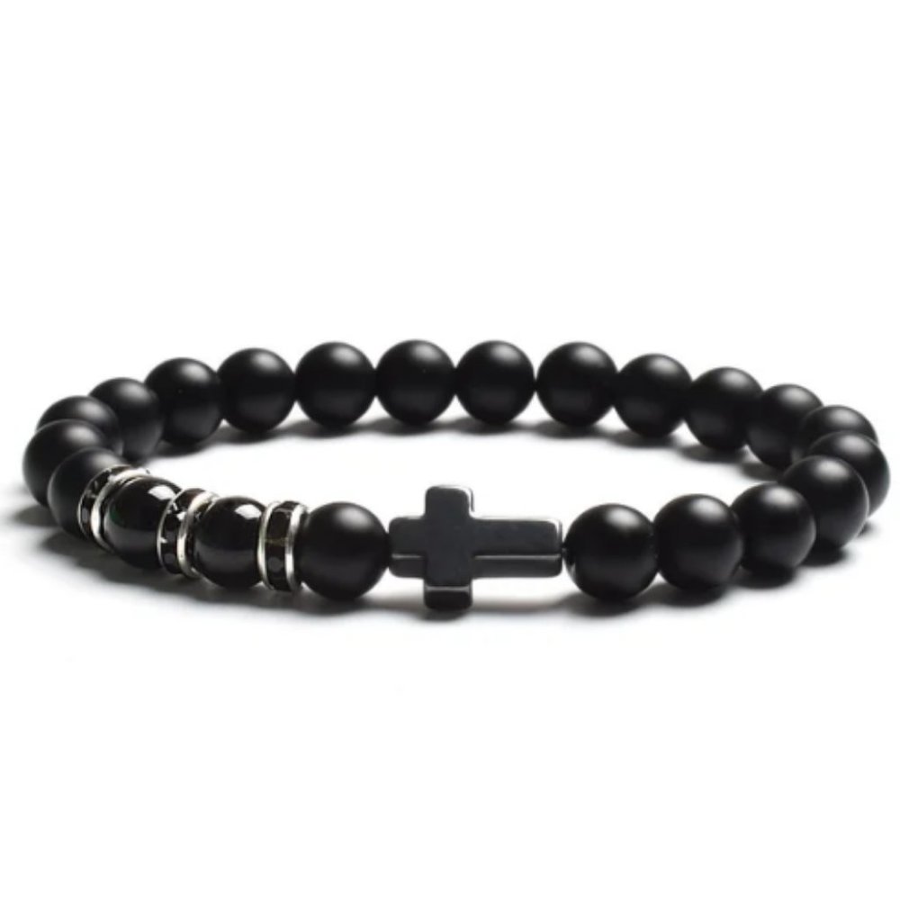 Cross Bracelet,Onyx Bracelet,Cross Onyx Bracelet,Gemstone Bracelet